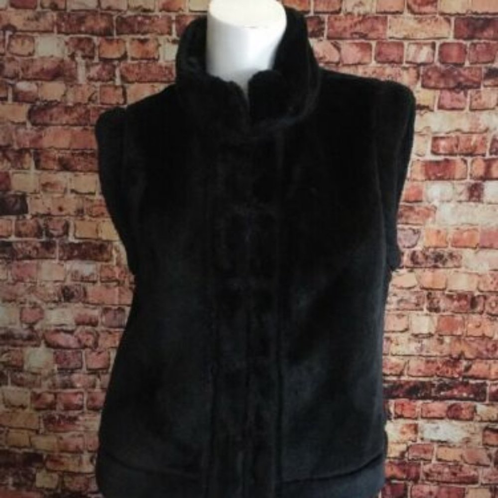 Yansi Fugel Black Faux Fur Vest Jacket Size XS